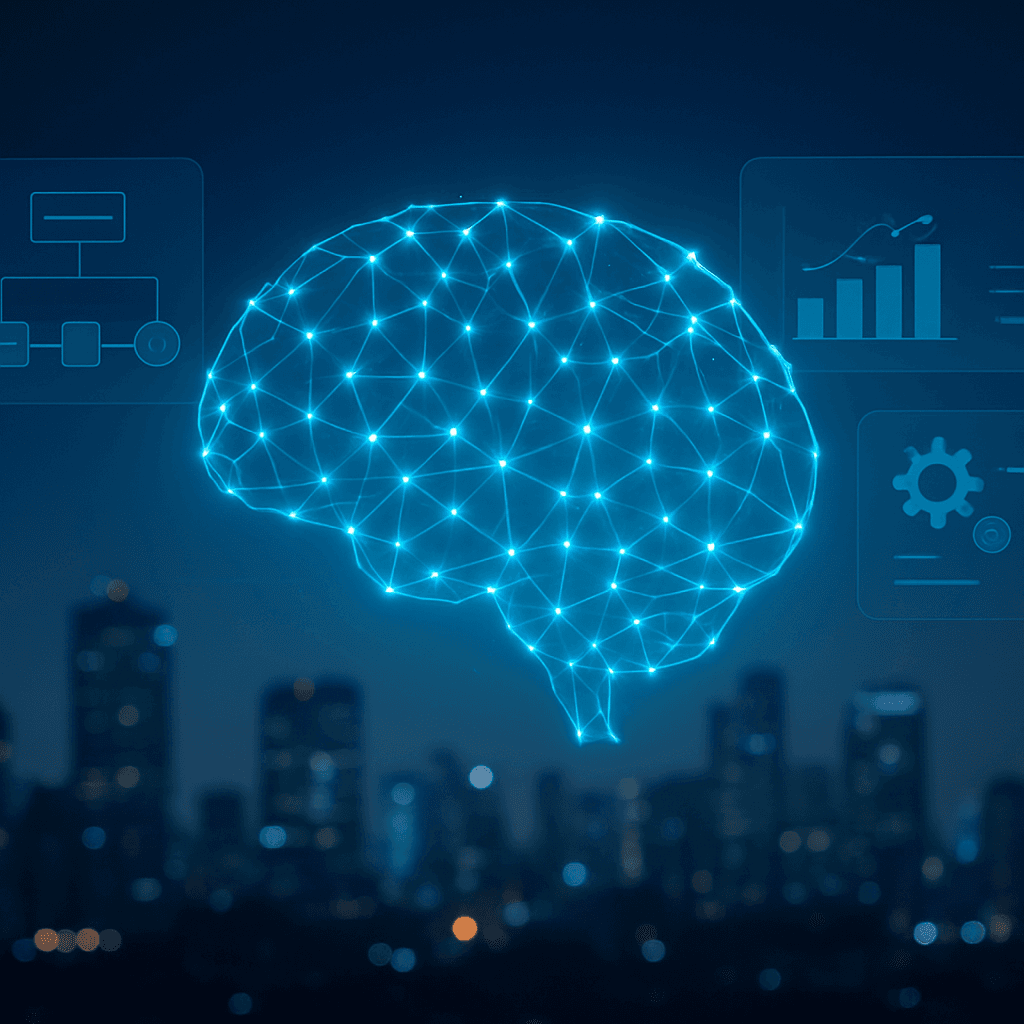 Visualização de inteligência artificial sobre o skyline de São Paulo